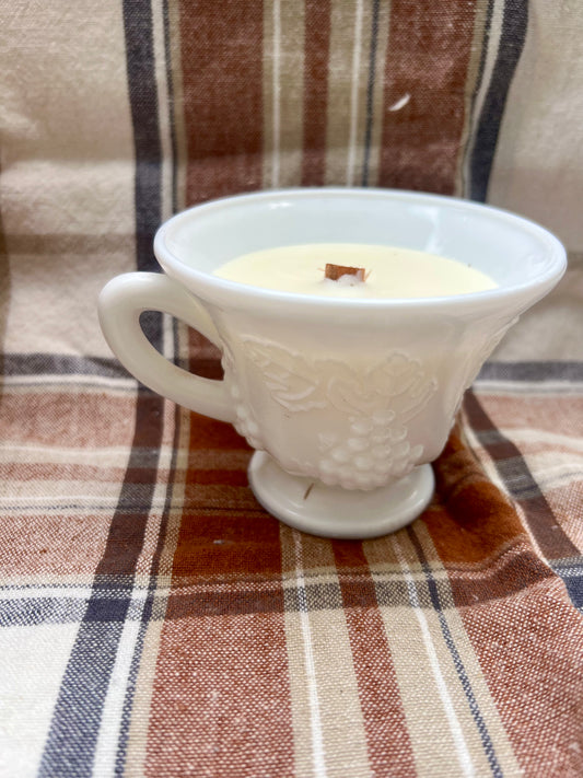 Fall Candle - Milk Glass Tea Cup