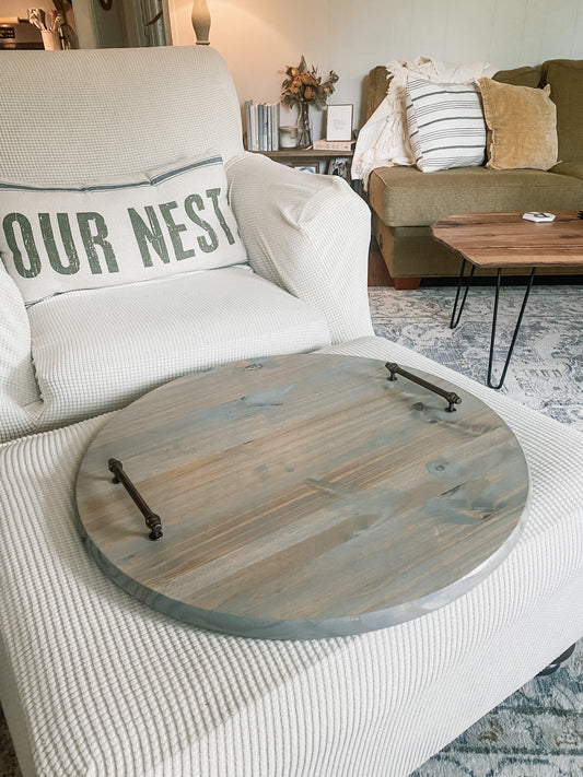 ROUND WOODEN SERVING TRAY